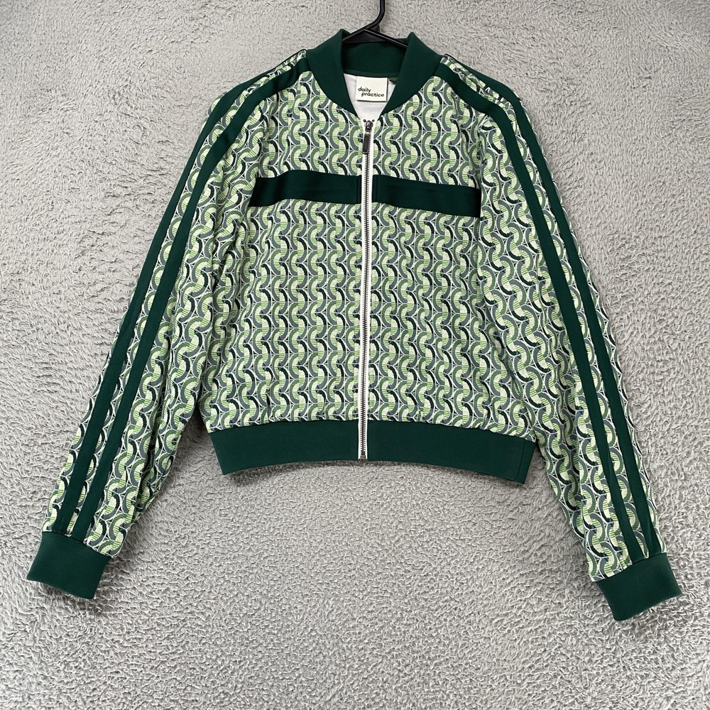 Daily Practice Track Jacket Womens Small Green Parallel Bars Full Zip Bomber